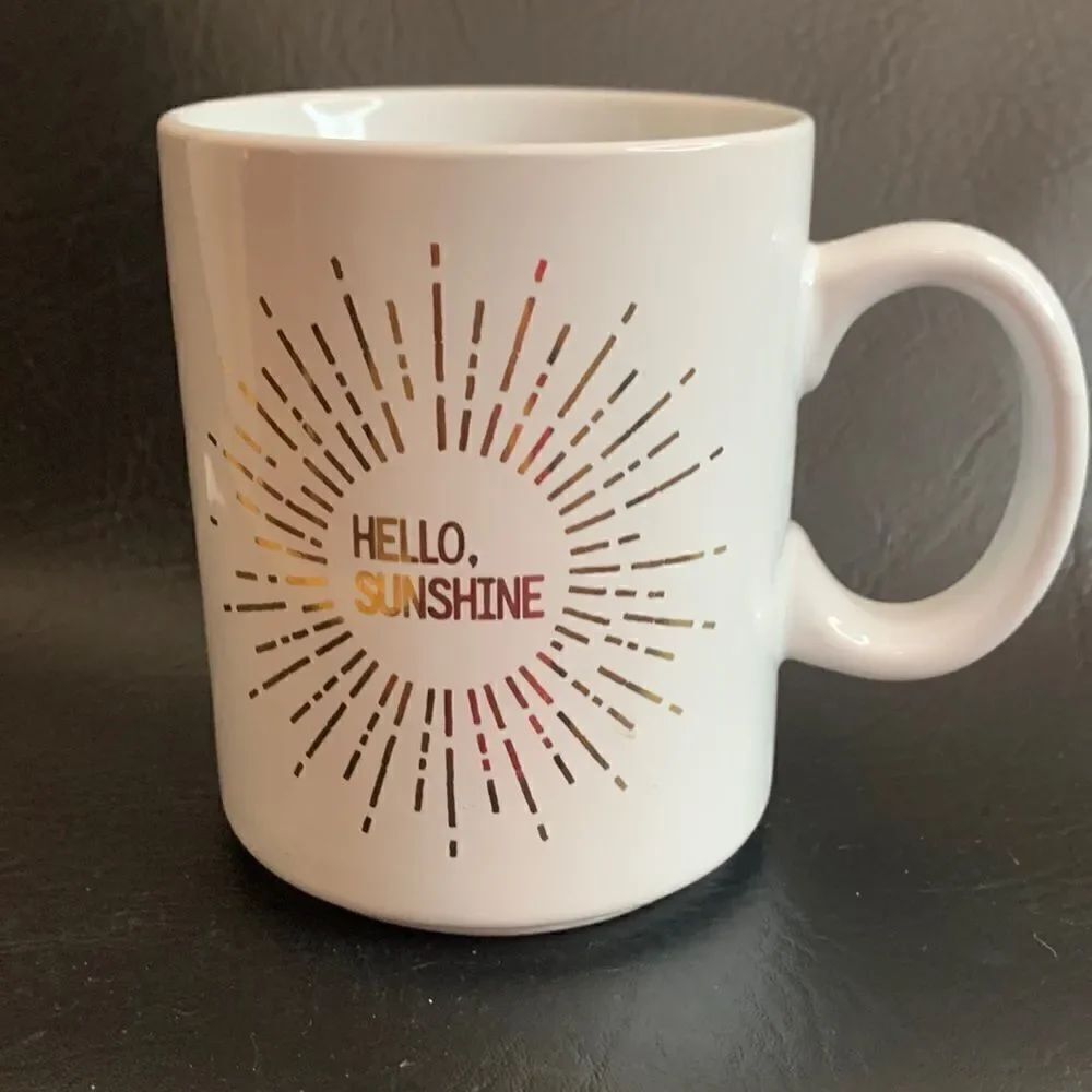Love Your Mug Hello Sunshine Starburst 18 Ounce Gold White Ceramic Happy Mug